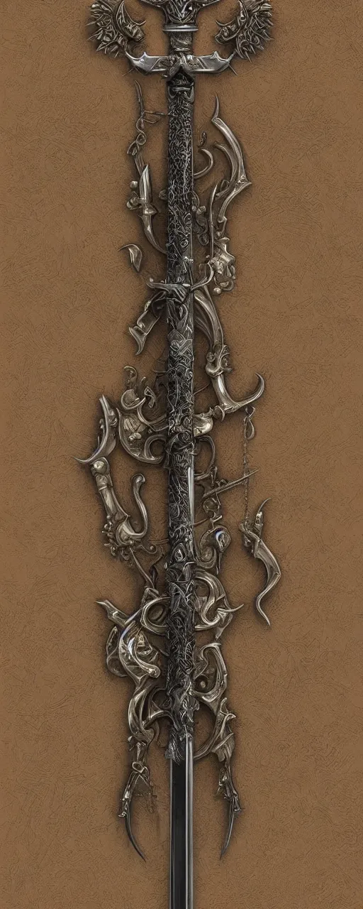 Image similar to sword of justice hanging on a wall, ornate gem in pommel, engraved blade, serrated point, herringbone floor, low angle, museum display, greg rukowski, boris vallejo