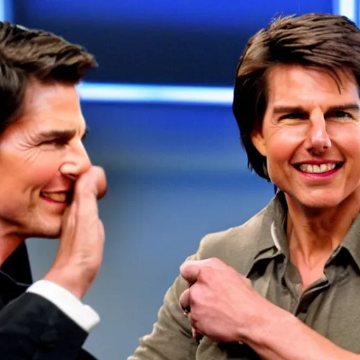 Image similar to Tom Cruise shooting lightning at Oprah on her tv show