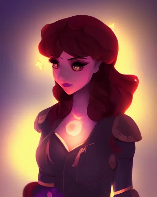 Image similar to a beautiful lucina standing under the stars with an arm raised, in professional makeup, dramatic lighting, by lois van baarle, artstation