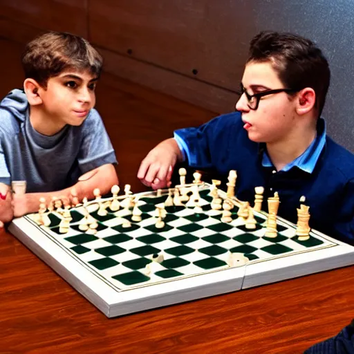 Prompt: felipe neto and magnus carsen playng chess, detailed 4 k