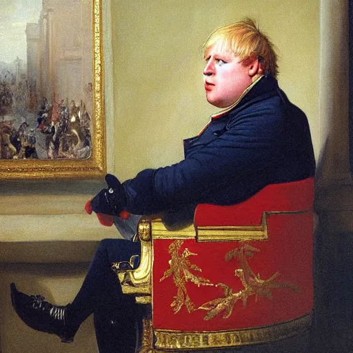 Image similar to boris johnson speaking with napoleon bonaparte painting by antoine - jean gros, realistic painting, 1 9 th century