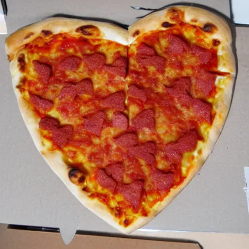 Image similar to a heart made of pizza