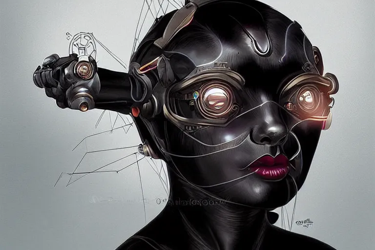 Image similar to “ a extremely detailed stunning portraits of solarpunk cyborg woman as black cat by allen william on artstation ”