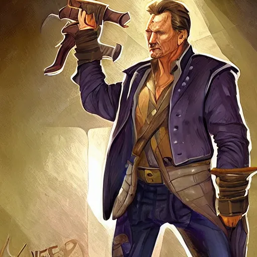 Image similar to Liam Neeson as Burl Gage, Antimage, wielding a dagger, iconic Character illustration by Wayne Reynolds for Paizo Pathfinder RPG