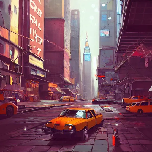 Image similar to detailed painting of a cyberpunk vintage newyork with old cmputers on the sidewalk, celestial ephemeral ornaments and greek architecture, artstation, goro fujita, cinematic