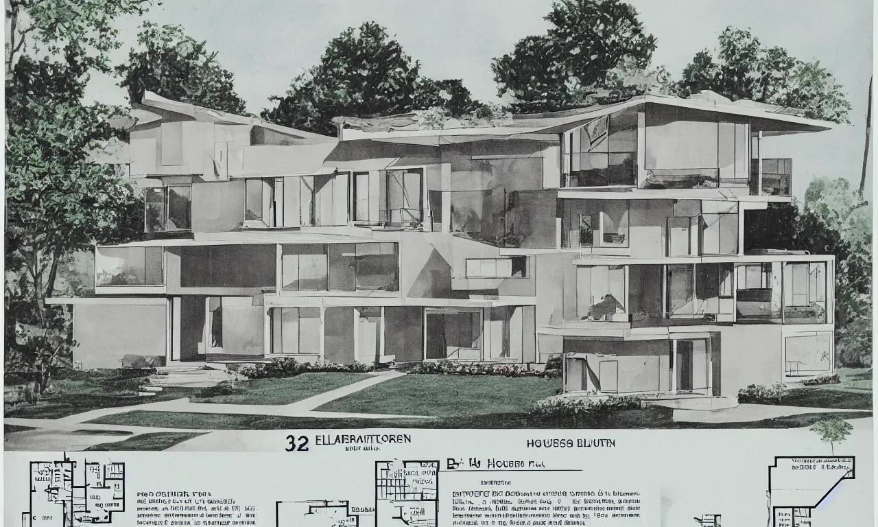 Image similar to detailed blueprint for a 3bd 2ba house, 1959, architectural plan