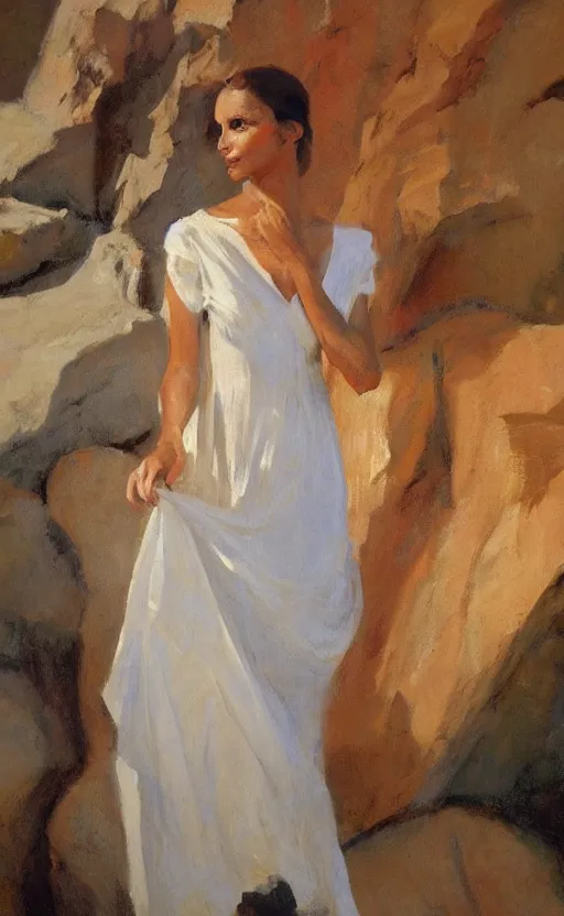 Image similar to romantic cave painting of in an elegant dress, by gregory manchess, james gurney, james jean, realistic, photo, 8 k