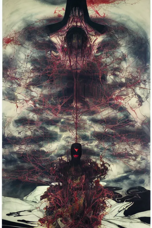 Image similar to the physical impossibility of death, dystopia in a brutalist designed space ship, hauntingly surreal, gothic, rich deep colours, painted by francis bacon, adrian ghenie, james jean and petra cortright, part by gerhard richter, part by takato yamamoto. 8 k masterpiece