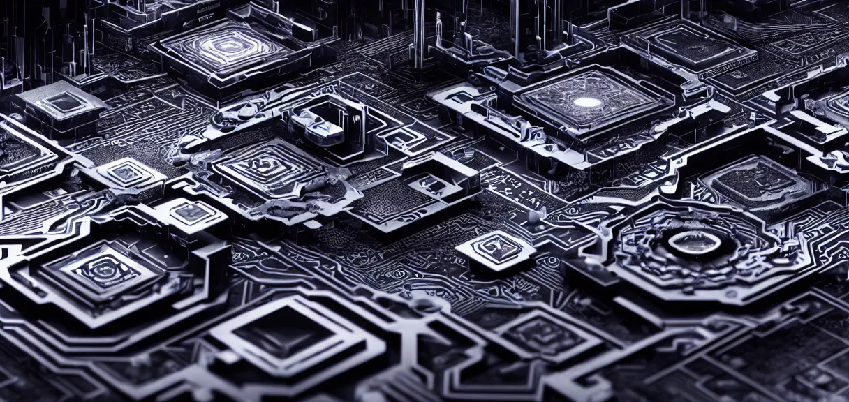 Image similar to fractal motherboard, greg rutkowski, esuthio, craig mullinshyper, scifi, symmetry fractal, octane render, detailed realistic 8 k,