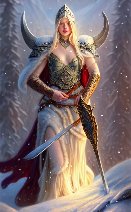 Image similar to opal viking warrior, regal, elegant, winter, snow, beautiful, stunning, hd, illustration, epic, d & d, fantasy, intricate, elegant, highly detailed, wide angle, digital painting, artstation, concept art, smooth, sharp focus, illustration, wallpaper, art by artgerm and greg rutkowski and alphonse mucha and jin xiaodi