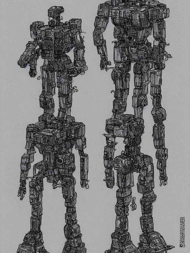 Image similar to bipedal mech inspired by a coffee maker, by jean giraud