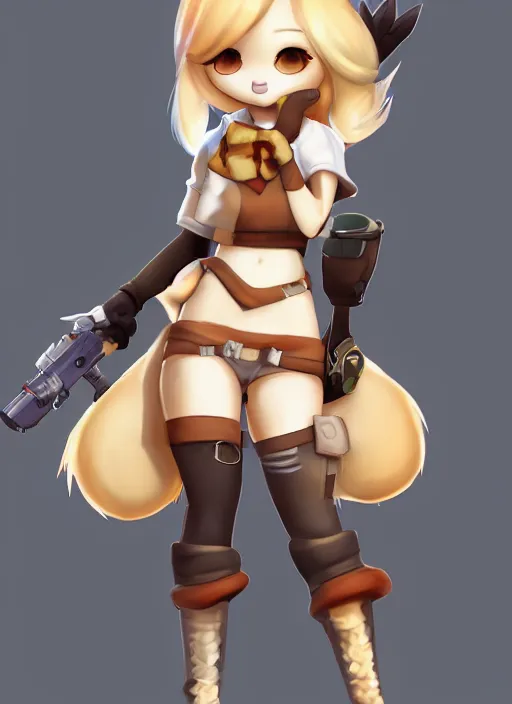 Image similar to female furry mini cute style, character adoptable, highly detailed, rendered, ray - tracing, cgi animated, 3 d demo reel avatar, style of maple story and zootopia, maple story gun girl, fox from league of legends chibi, soft shade, soft lighting