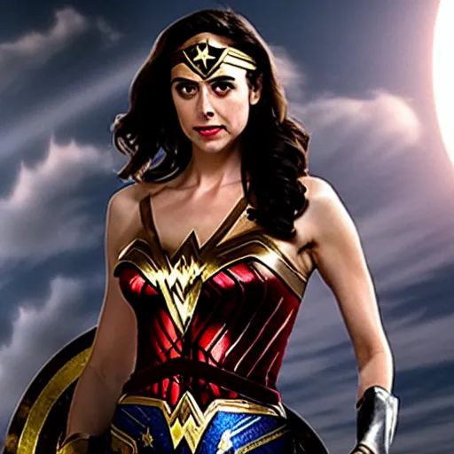 Prompt: Alison Brie as Wonder Woman, movie screenshot