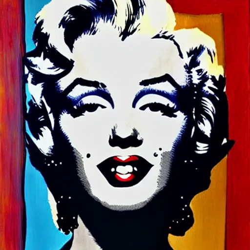 Image similar to a mixed media painting of Marilyn Monroe