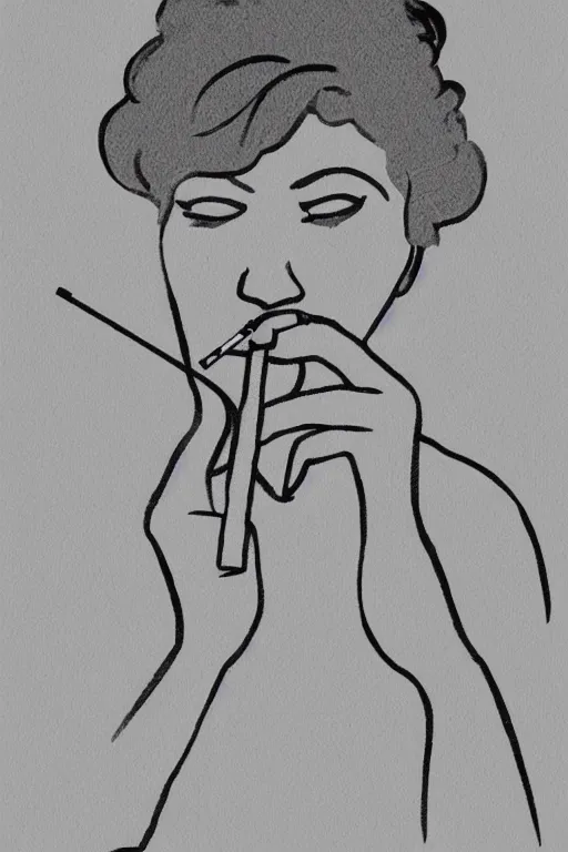 Image similar to single line art of a woman smoking a cigarette