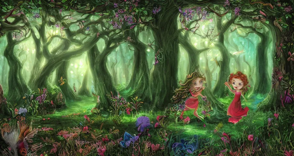 Prompt: Enchanted and magic forest, by schizophrenia patient