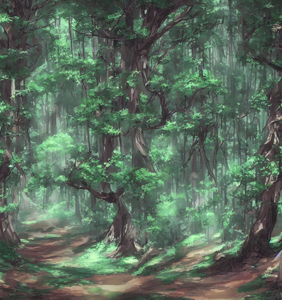 Prompt: a detailed digital painting in the style of anime of a forest