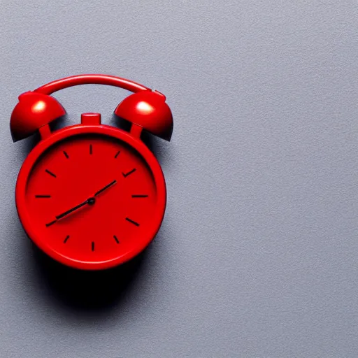 Image similar to Very tiny red alarm clock that looks like the iOS emoji and has the same colors, 3D clay render, 4k UHD, white background, isometric top down left view, diffuse lighting, zoomed out very far