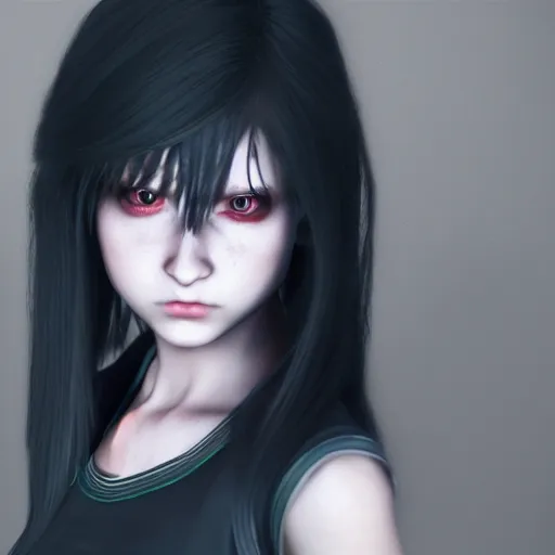 Prompt: photorealistic full shot of angry darkness anime girl, inspired by Tim Burton, detailed, unreal engine 4k volumetric light, fog,