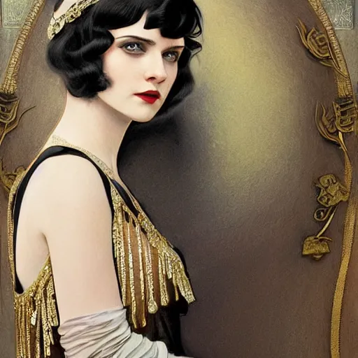 Image similar to full figure ultra realistic illustration, aaron paul wearing a 1 9 2 0 s flapper dress, 1 9 2 0 s hair, 1 9 2 0 s brooklyn, intricate, elegant, highly detailed, digital painting, artstation, concept art, smooth, sharp focus, illustration, art by artgerm and greg rutkowski and alphonse mucha