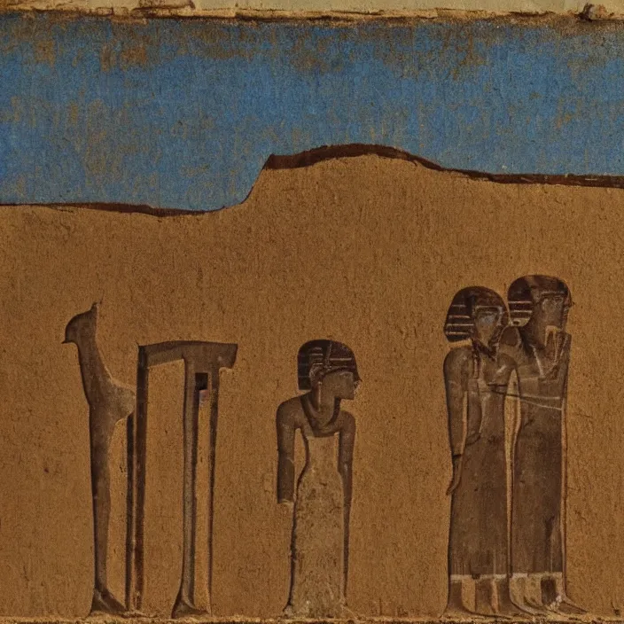 Image similar to a building in a serene landscape, ancient egyptian painting