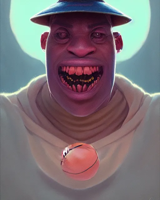 Image similar to highly detailed vfx portrait of a character of a basketball ball monster stephen bliss, chalk, unrealengine, greg rutkowski, loish, rhads, beeple, makoto shinkai and lois van baarle, ilya kuvshinov, rossdraws, tom bagshaw,