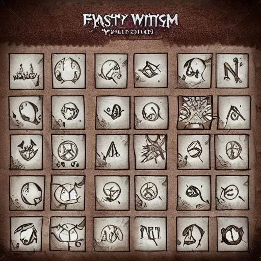 Prompt: fantasy witch swamp rpg game spell symbols