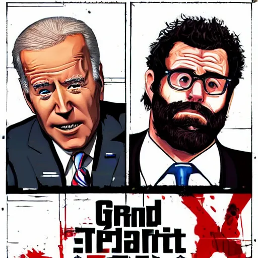 Image similar to joe biden and seth rogan in the style of grand theft auto v cover art