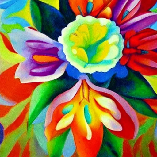 Prompt: A beautiful painting of flowers by Georgia O\'Keeffe