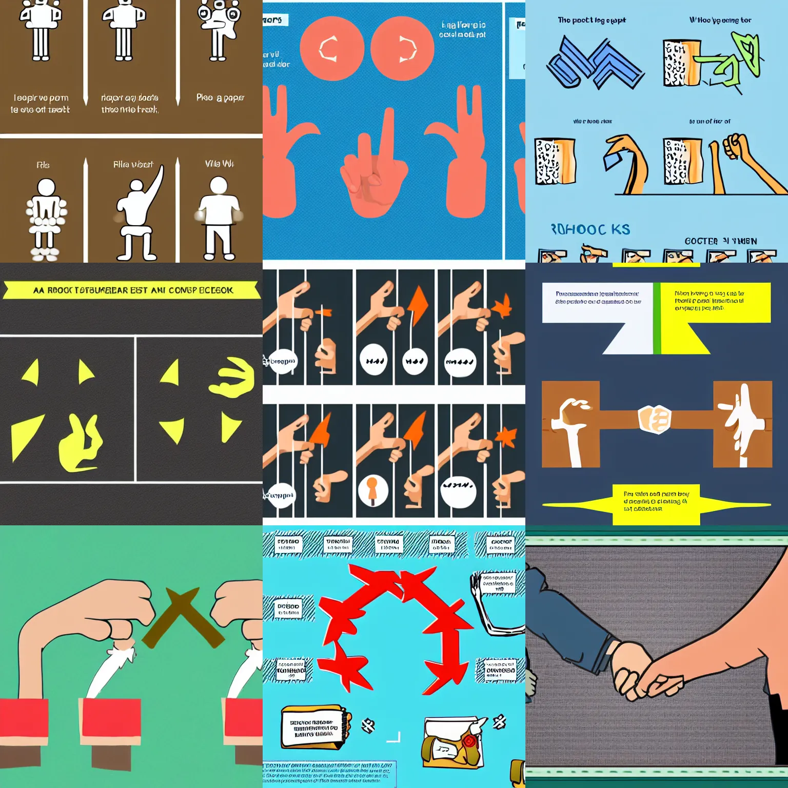 Prompt: a diagram with pictures showing how rock, paper, scissors works