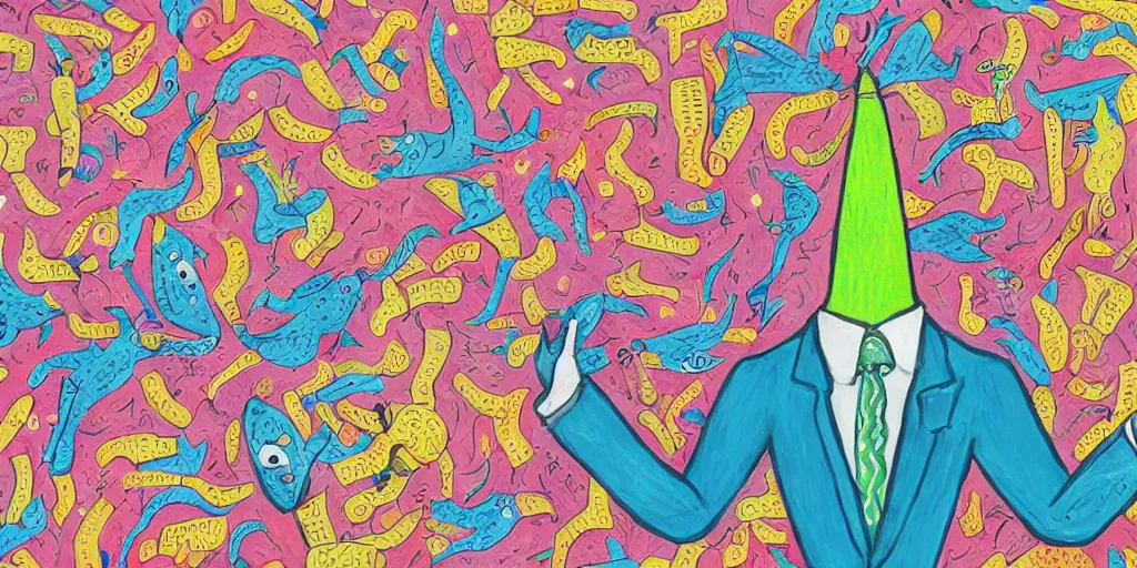 Image similar to an anthropomorphic catfish wearing a suit giving a thumbs up, colourful background, by lisa hanawalt, by wanda gag