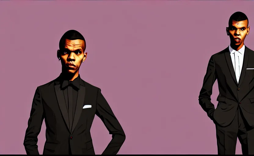 Image similar to Stromae in GTA V loading screen by Stephen Bliss, outline, centered