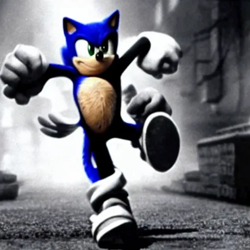 Prompt: ''a film still of sonic the hedgehog in sonic movie released in 1940s''