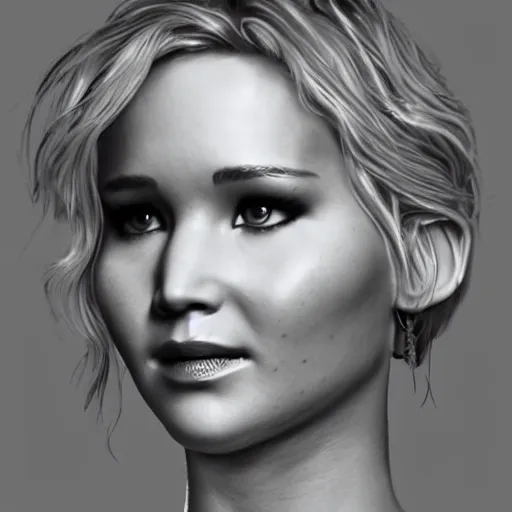 Prompt: B&W 35mm - Ice Sculpture of Jennifer Lawrence - artstation