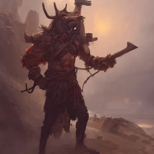 Image similar to anthropomorphic moose barbarian pirate humanoid by greg rutkowski, ship, sea, fantasy