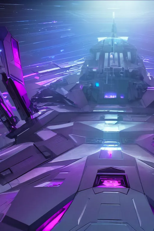 Prompt: the navigation deck onboard the Peaceful Tyranny DJD Deception spaceship in orbit over cybertron, goth Decepticons vibes, purple and dark colors, clean panels, dramatic lighting, glowing red hologram navigation panels, cinematography by Wes Anderson, 4k octane render, photorealistic , cinematic lighting, Artstation