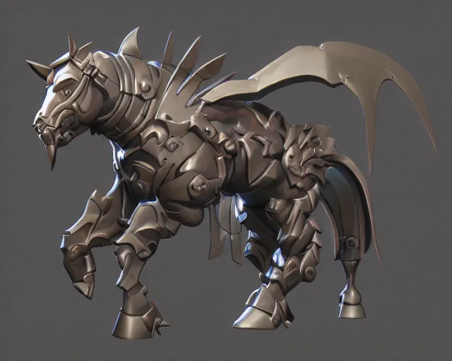 Image similar to 3d sculpt side view of an evil ironwork horse, artstaton, League of Legends, overwatch, digital illustration