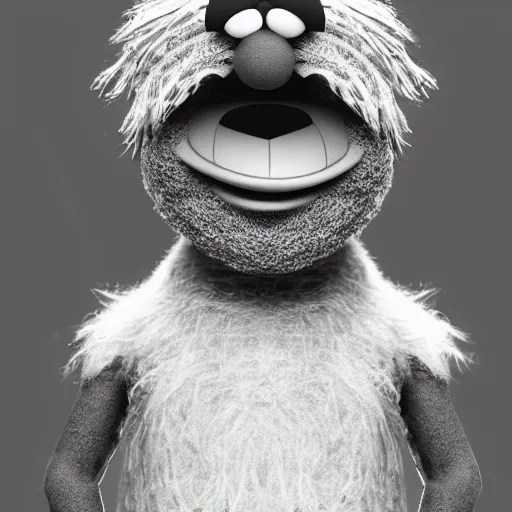 Image similar to a still of a forgotten muppet character looking very manly and modern, hilarious, laughing, hairy chest, huge chin, manly monster tough guy, roughled fur, photo real, photographic, photograph, artstation, trending, featured