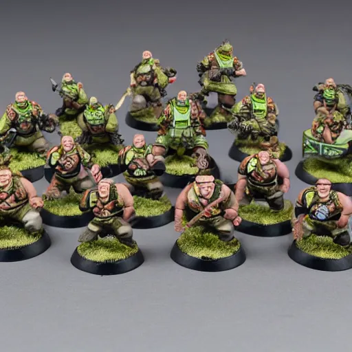 Prompt: overweight British hooligans as Warhammer figurines