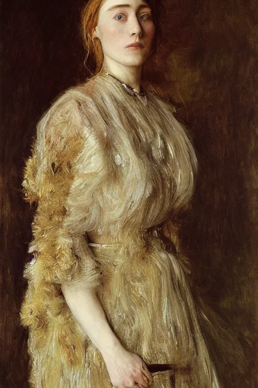Image similar to a true-to-life portrait of Saoirse Ronan painted by John Everett Millais, real-life accurate, photoshoot