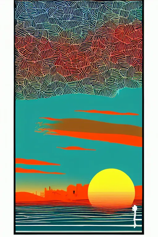 Image similar to minimalist boho style art of colorful lissabon at sunset, illustration, vector art