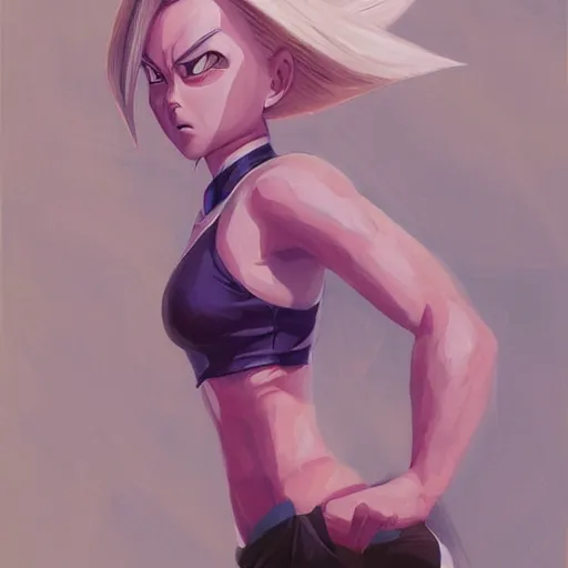 Prompt: Portrait of Android 18 from Dragon ball z by Mandy Jurgens