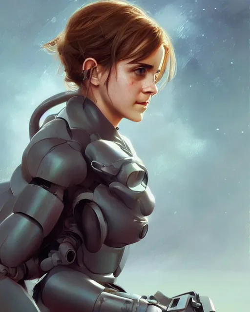 Prompt: hyper realistic painting of emma watson in an eva plugsuit, hyper detailed face, anime, concept art, 4 k, by greg rutkowski, trending on artstation