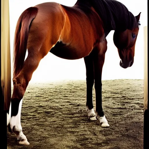 Image similar to boudoir photography of a horse, photography by Annie Leibovitz, rear facing the camera