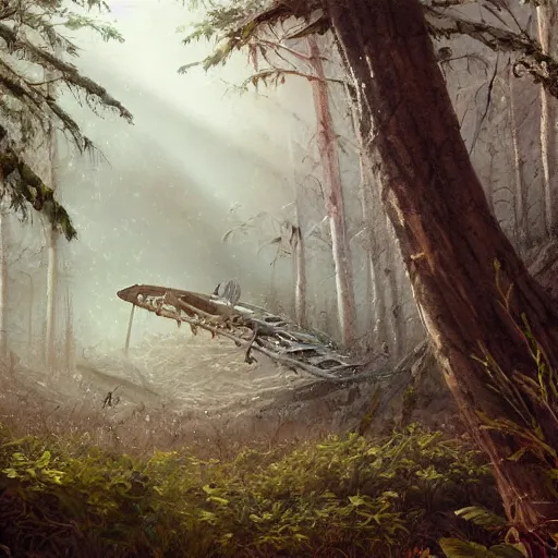 Prompt: an old plane crashed on a hill, there is a forest in the background, texture, intricate, details, highly detailed, masterpiece, architecture, building, trending on artstation, focus, sharp focus, concept art, digital painting, fantasy, sunny, day, midday