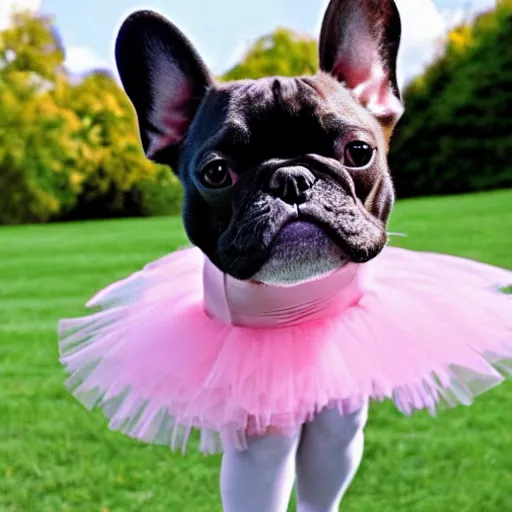 Image similar to a french bulldog ballet dancer in a tutu