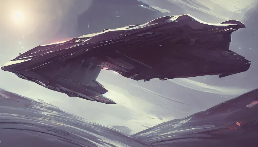 Prompt: visual storytelling, concept art of spaceship by jama jurabaev, trending on artstation, high quality, brush stroke