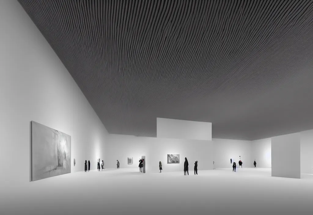 Image similar to 3 d rendering of a hyper modern art gallery with white walls, hyper detailed, soft light, unreal engine 5, 4 k, trending on artstation