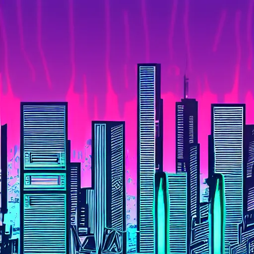 Prompt: ominous synthwave city backdrop