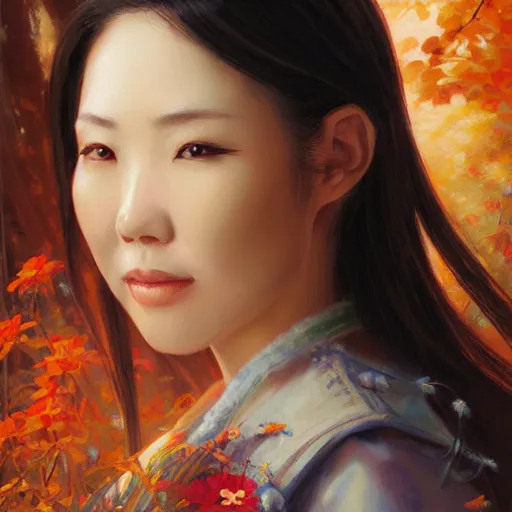 Image similar to portrait of a taiwanese woman ( 3 5 ) from taiwan, an oil painting by ross tran and thomas kincade